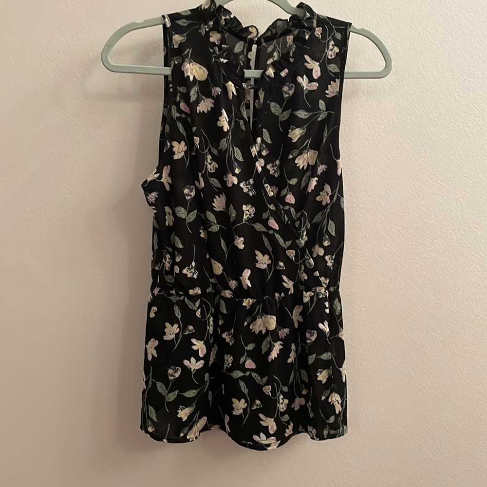 Black Floral faux Wrap top